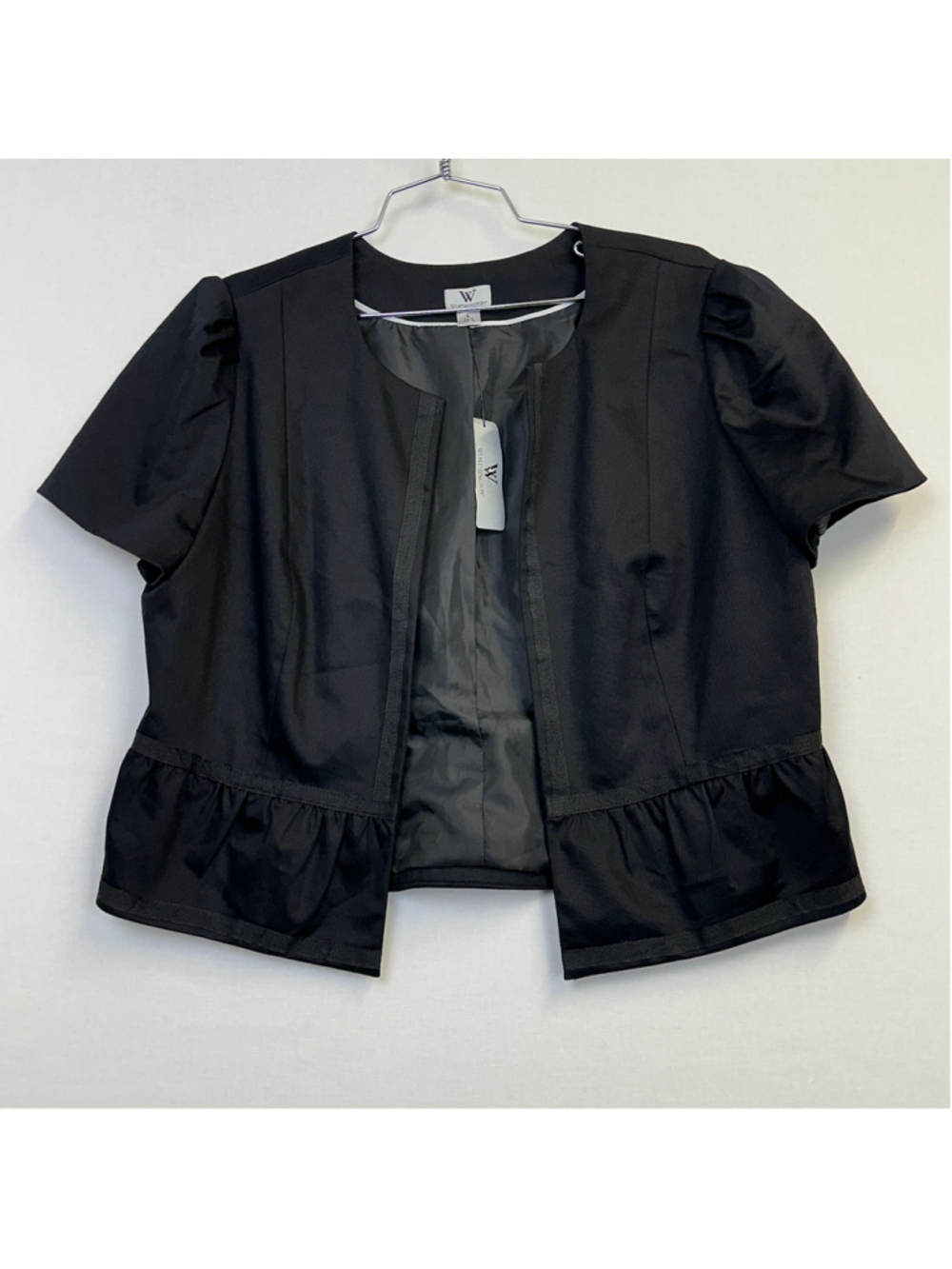 Worthington Black Short Sleeve Open Front Peplum Blazer Women's L NWT